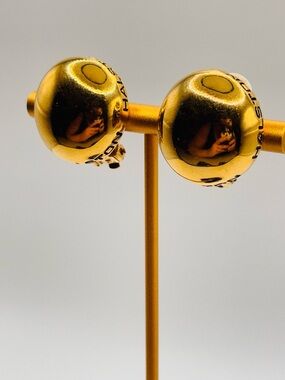 Halston Gold Dome Clip On Earrings Vintage Designer Statement